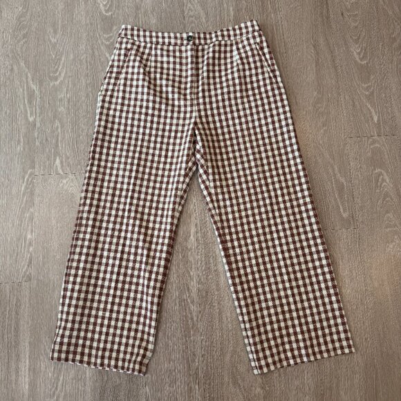 Sezane Martin Crop Trousers in Brown/ Ecru Gingham - Picture 2 of 6